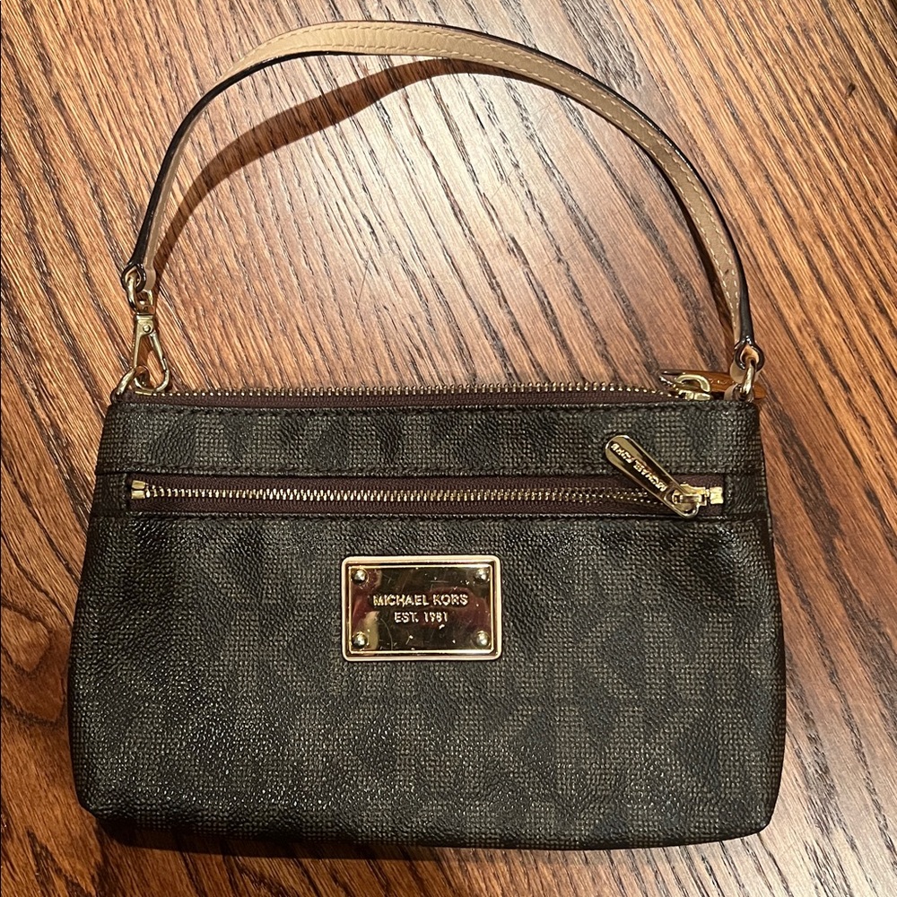 Michael Kors Brown and Gold Wristlet Bag